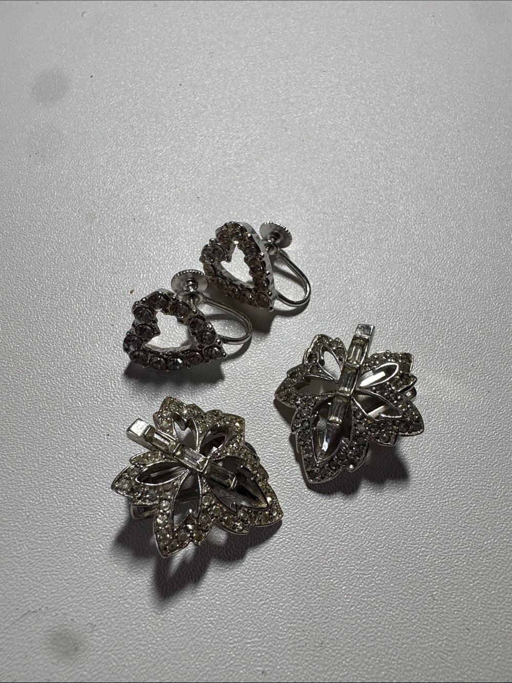 Silver-Tone Crystal Clip-On Earrings Set - Heart & Floral Designs